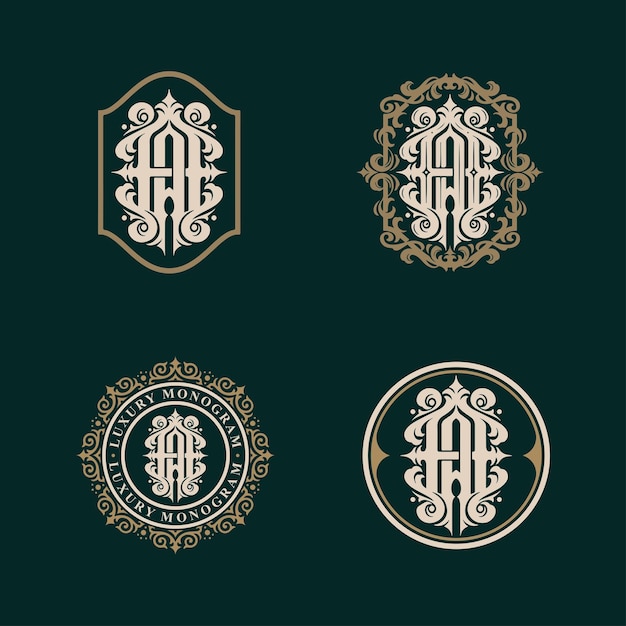 Vetor conjunto de logotipos de monograma a ou aa luxury badge ornament style bom para boutique de moda de casamento
