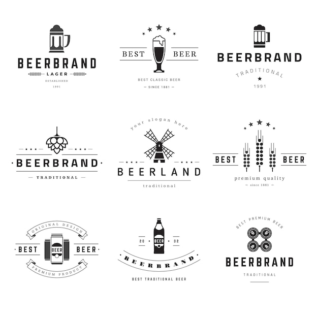 Conjunto de logotipos de pub premium de bebidas de cerveja.