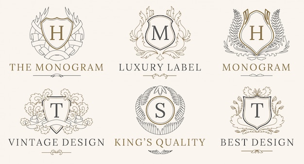 Conjunto de logotipos de royal vintage retrô