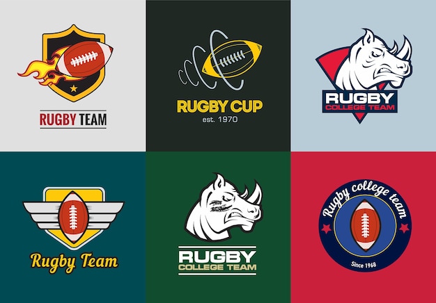 Conjunto de logotipos e crachás de campeonato de rugby de cor vintage