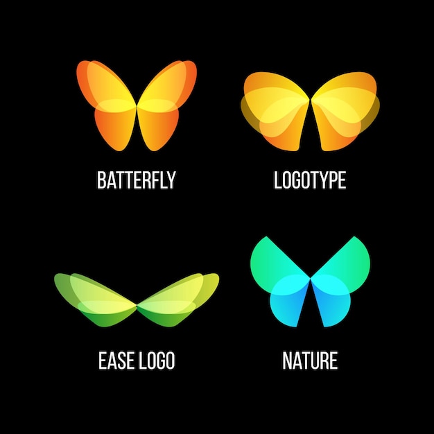 Conjunto de logotipos vetoriais de borboletas coloridas isoladas coleção de logotipos de insetos voadores natureza selvagem