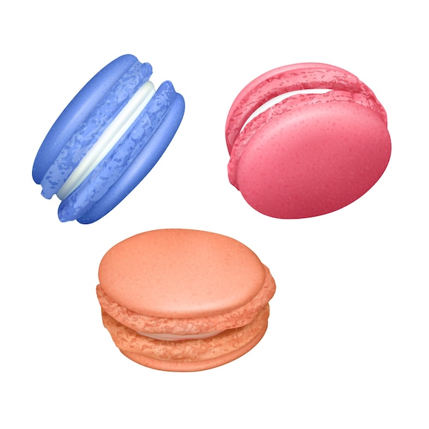 Conjunto de macarons. realistic tasty french macaroons. isolado no fundo branco, ilustração