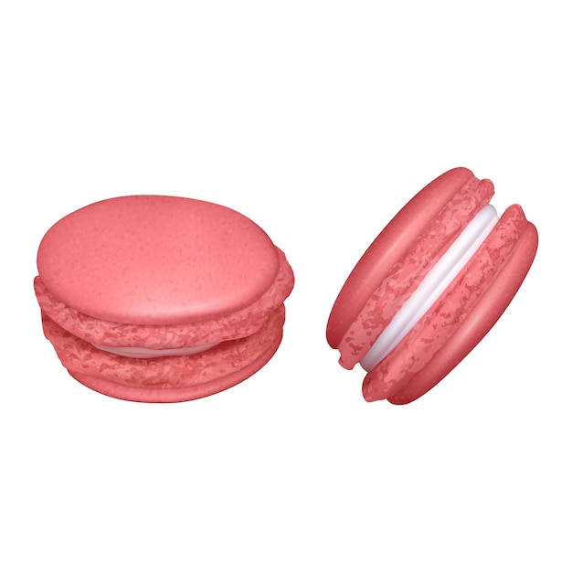 Vetor conjunto de macaroons em fundo branco com grupos de dois bolos de amêndoa de diferentes ângulos de ilustração