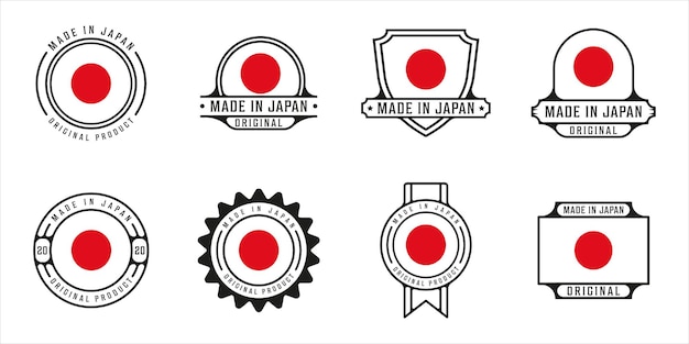 Conjunto de made in japão logotipo contorno vetorial ilustração modelo ícone design gráfico. agrupar coleção de país de bandeira com vários emblemas e tipografia