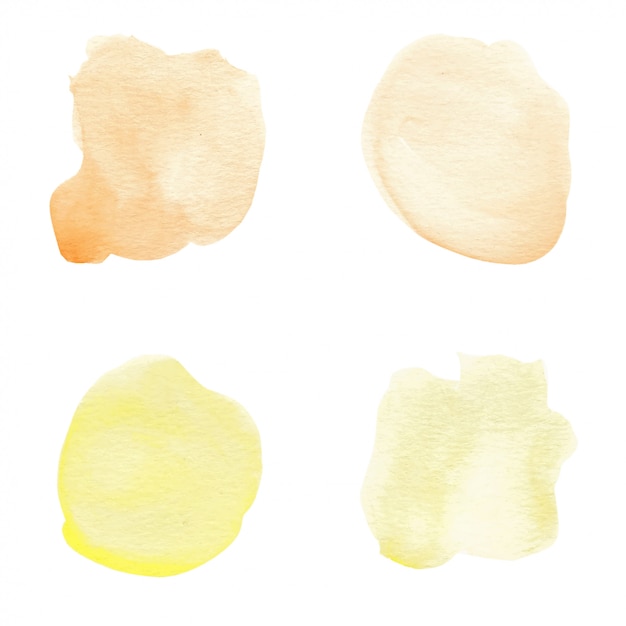 Conjunto de mancha de pincelada aquarela amarela