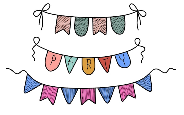 Conjunto de mão desenhada cor doodle bunting.