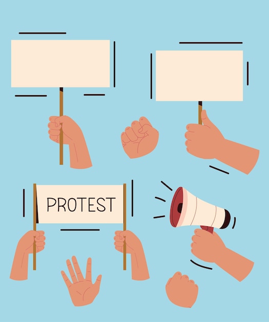 Conjunto de mãos de protesto