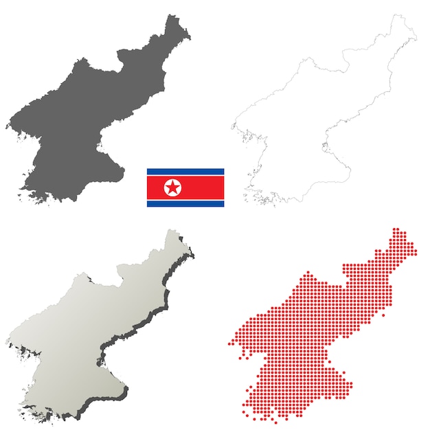 Conjunto de mapa de contorno de vetor da coreia do norte