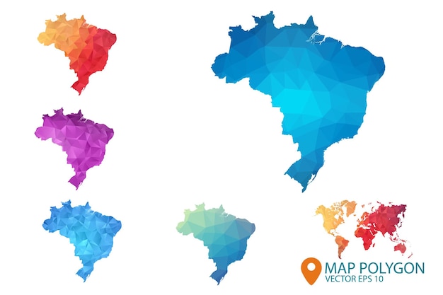 Vetor conjunto de mapa do brasil de fundo gráfico gradiente de estilo poli baixo triangular amassado geométrico