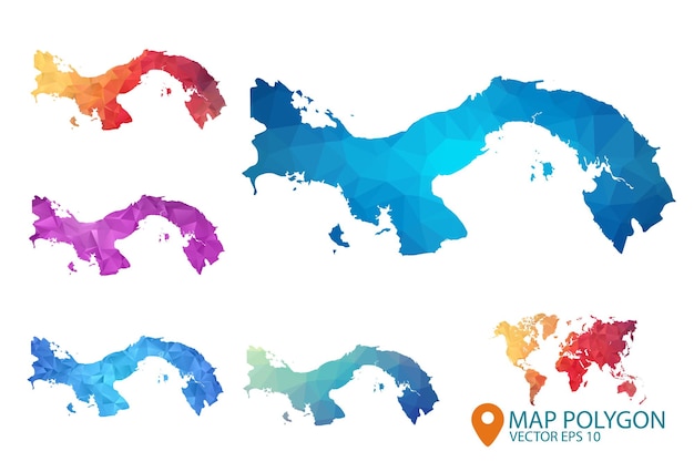 Conjunto de mapa do panamá de fundo gráfico de gradiente de estilo poli baixo triangular amassado geométrico