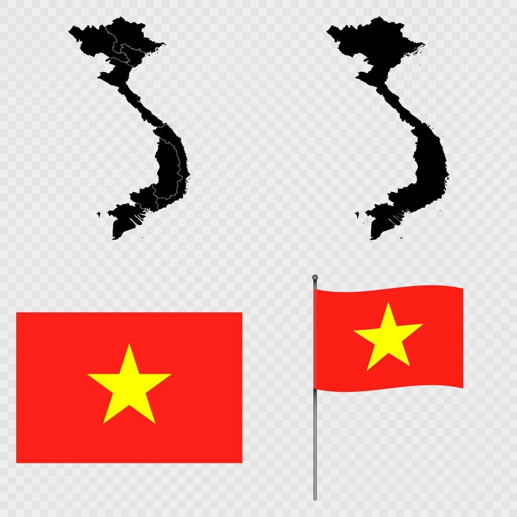 Vetor conjunto de mapas bandeira e mastro de bandeira do vietnã ilustração vetorial