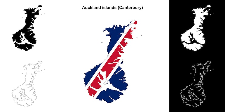 Vetor conjunto de mapas de contorno em branco das ilhas de auckland