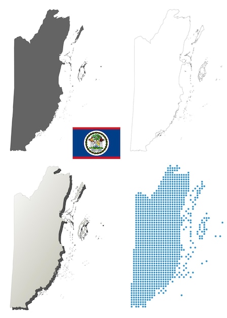 Conjunto de mapas de contorno vetorial de belize