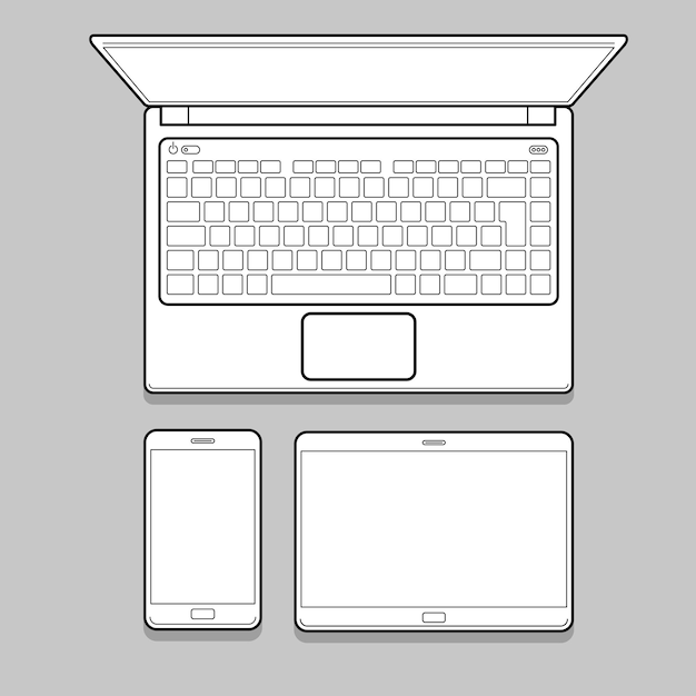 Conjunto de maquete de linha fina de gadget e dispositivo