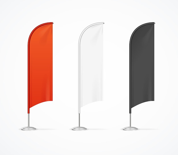 Conjunto de maquete de modelo de bandeira de estande de exposição em branco realista detalhado em 3D colorido