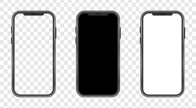 Conjunto de maquete de smartphone Três telefones em estilo realista Mockups ilustração vetorial