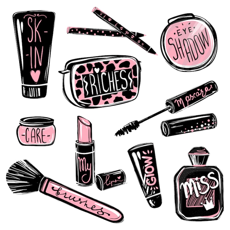 Vetor conjunto de maquiagem. elementos de beleza de cosméticos. ilustração bonita moda