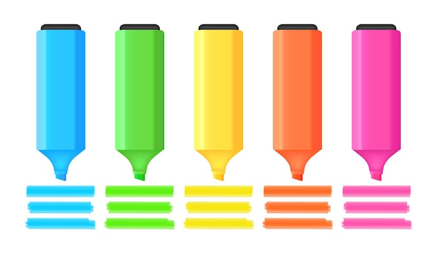 Vetor conjunto de marcadores de canetas coloridas realistas para desenhar