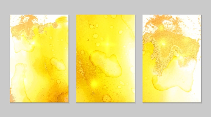 Vetor conjunto de mármore com fundos dourados e amarelo-limão com textura