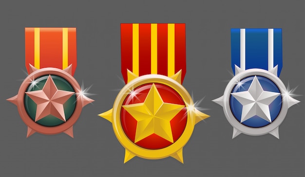 Vetor conjunto de medalhas militares de vetor com estrela