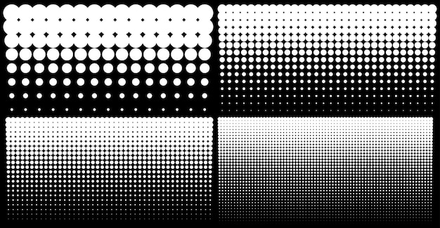 Conjunto de meio-tom de fundos de pontos de gradiente vertical padrão de pontos de meio-tom horizontal