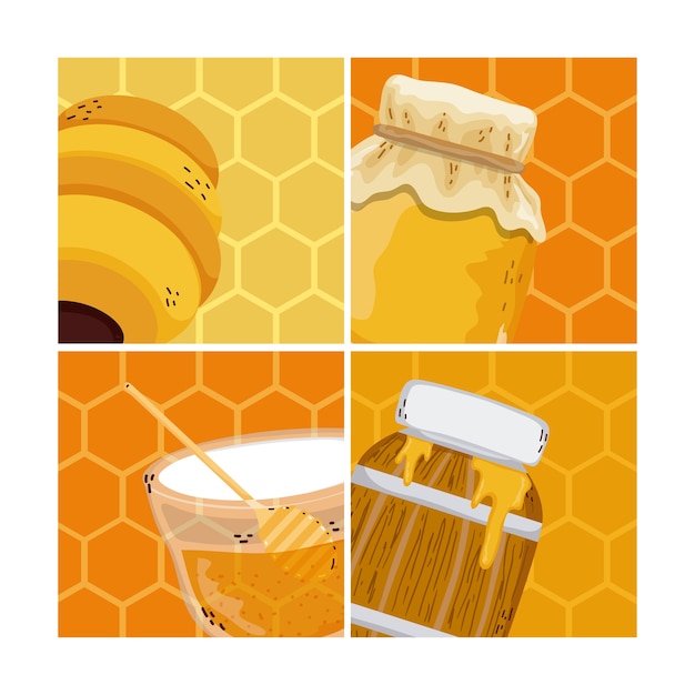 Conjunto de mel e abelhas
