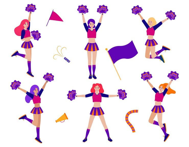 Vetor conjunto de meninas líderes de torcida