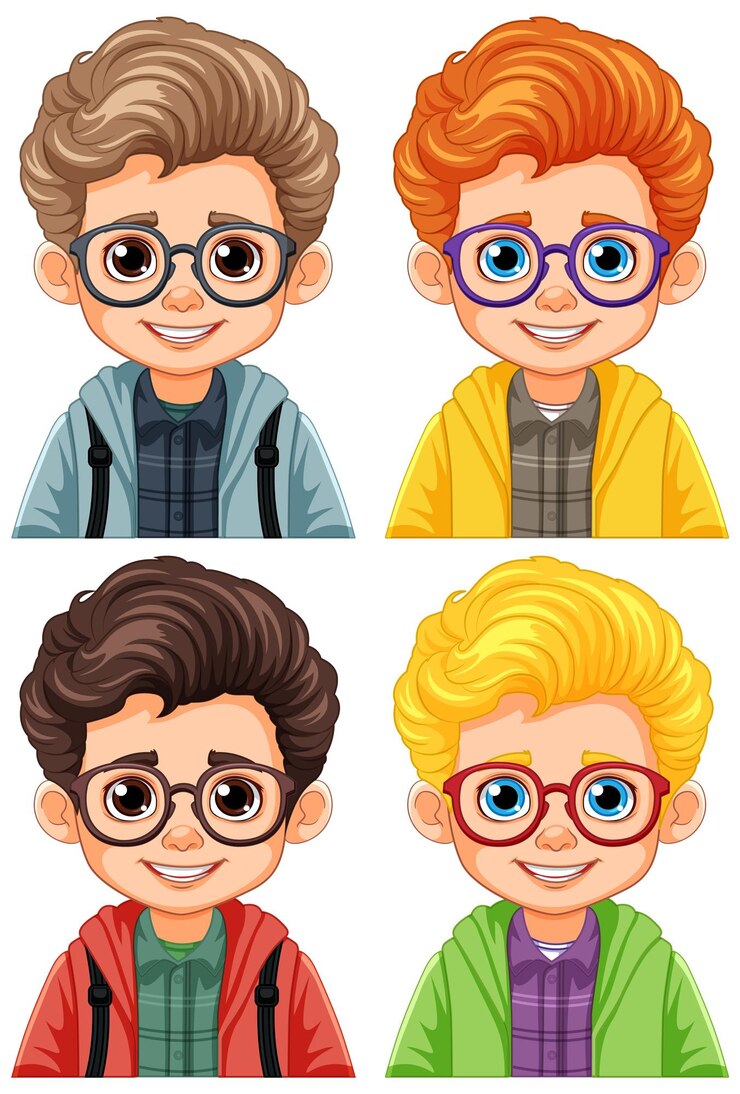 Vetor conjunto de meninos diferentes usando óculos