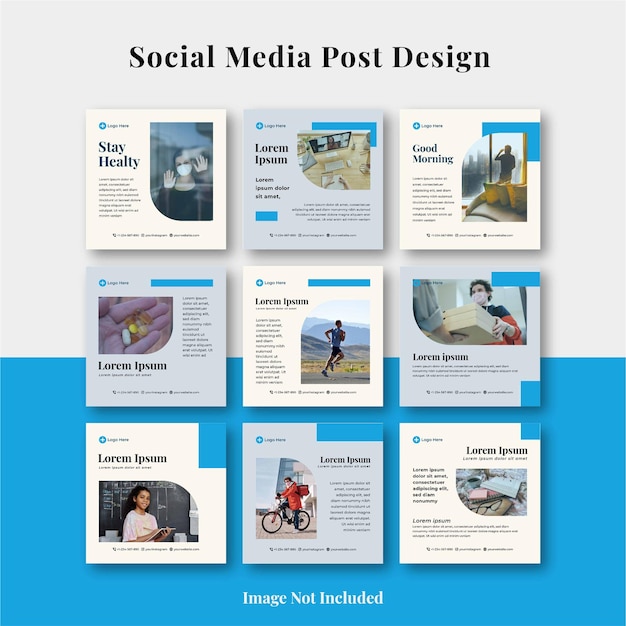Conjunto de mídias sociais do Instagram Modelo de design de postagem do Instagram Tema azul em estilo simples