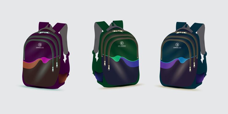 Vetor conjunto de mochila de pé isolado em fundo cinza claro