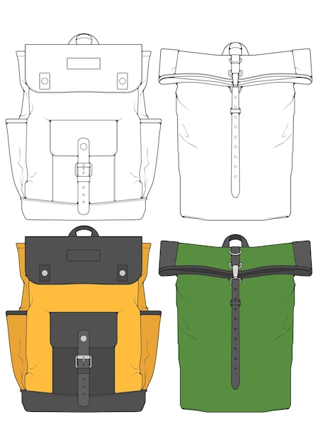 Vetor conjunto de mochilas de ilustração de mochilas vetoriais para estudantes, viajantes e turistas