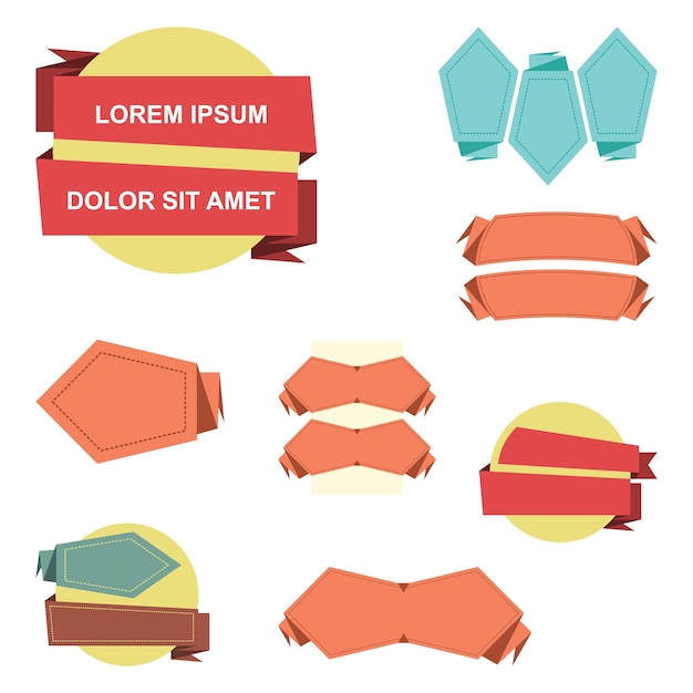 Conjunto de modelo de banner de fita de papel origami plana
