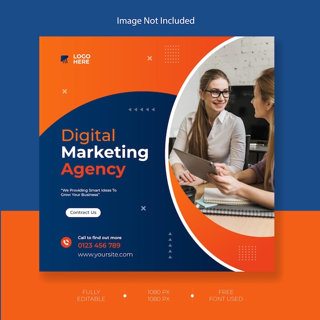Conjunto de modelo de banner de mídia social quadrado mínimo editável. Laranja Com Fundo Azul.