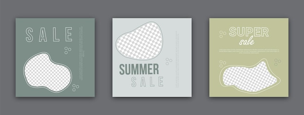 Conjunto de modelo de banner de postagem de mídia social de promoção de venda minimalista de verão de cor natural