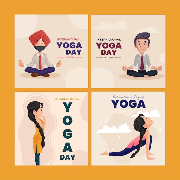 Vetor conjunto de modelo de banner do dia internacional do yoga