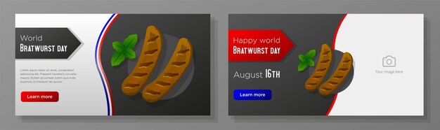 Conjunto de modelo de banner on-line do dia mundial da bratwurst feliz anúncio de celebração de salsichas alemãs