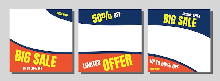 Vetor conjunto de modelo de banner quadrado mínimo editável cor de fundo vermelha e azul com forma