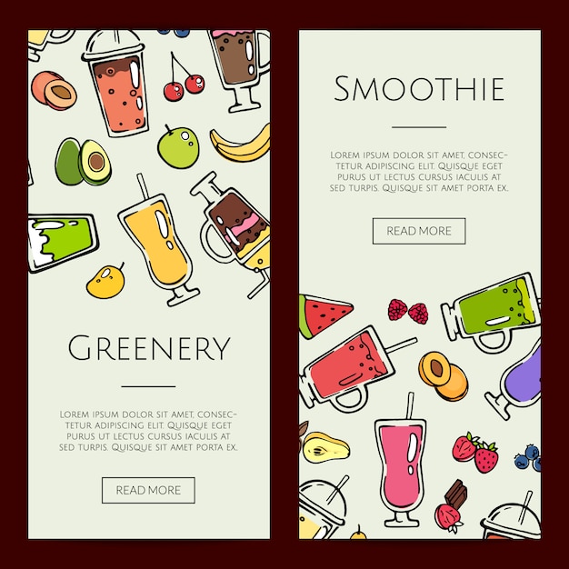 conjunto de modelo de banner smoothie doodle