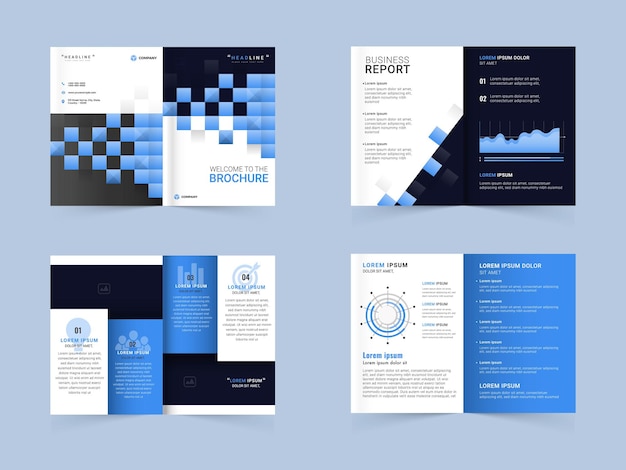 Vetor conjunto de modelo de brochura bifold ou relatório anual com doubleside for business concept