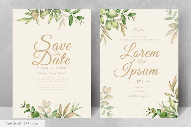 Conjunto de modelo de cartão de convite de casamento em aquarela elegante