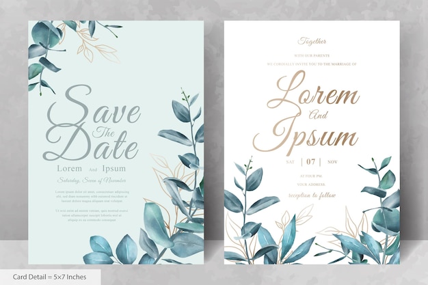 Conjunto de modelo de cartão de convite de casamento em aquarela elegante