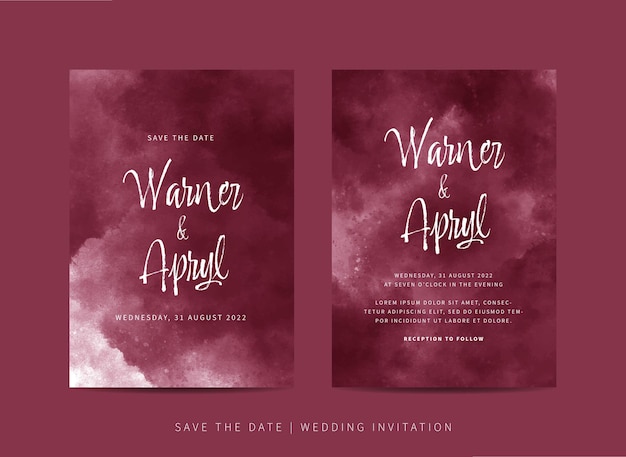 Vetor conjunto de modelo de convite de casamento com aquarela abstrata
