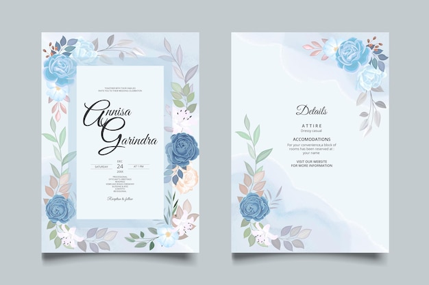 Conjunto de modelo de convite de casamento de jardim floral Vetor Premium