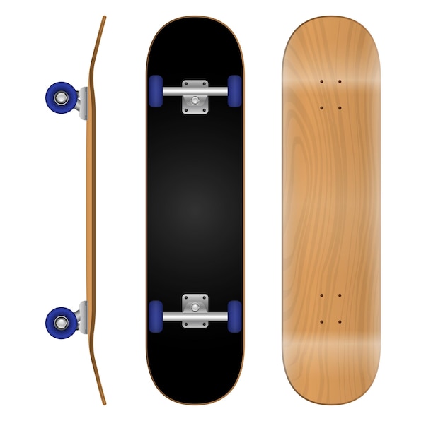 Conjunto de modelo de deck de skate realista isolado vetor eps