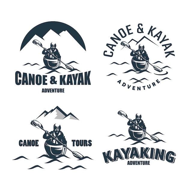 Conjunto de modelo de desenhos de logotipo de canoa e caiaque