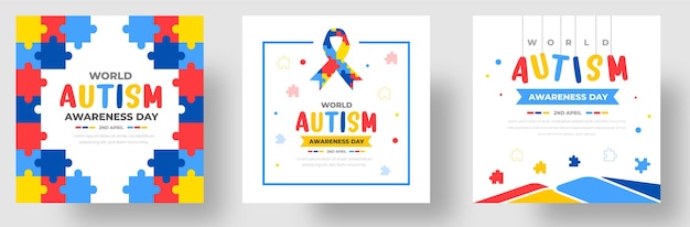 Vetor conjunto de modelo de design de banner de postagem de mídia social do dia mundial da conscientização do autismo