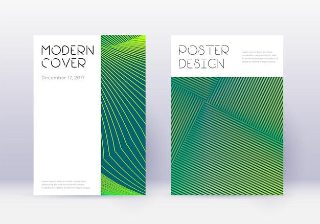 Conjunto de modelo de design de capa mínimo linhas abstratas verdes em fundo escuro design de capa bonito modelo de livro de pôster de catálogo majestoso etc