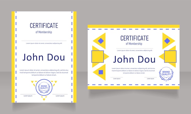 Conjunto de modelo de design de certificado de membro diploma vetorial com copyspace e bordas personalizadas documento imprimível para prêmios e reconhecimento bahnschrift semilight condensed arial fontes regulares usadas