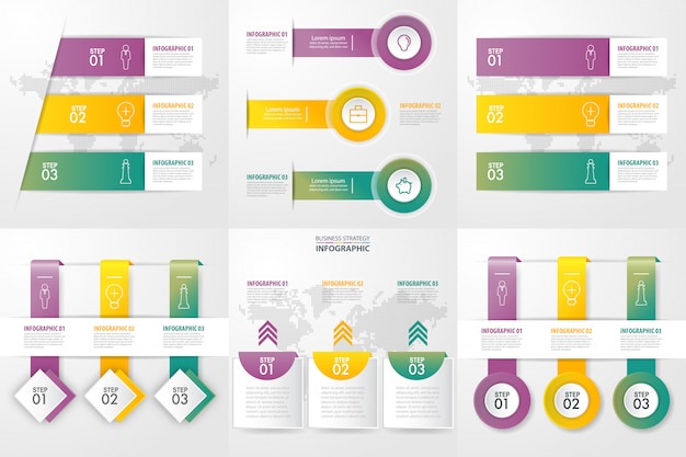 Conjunto de modelo de design de infográficos de negócios para apresentação. ilustração gráfica