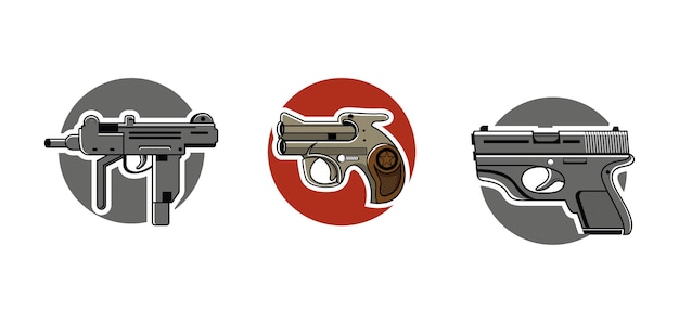 Conjunto de modelo de design de logotipo de arma para camiseta com arma cruzada